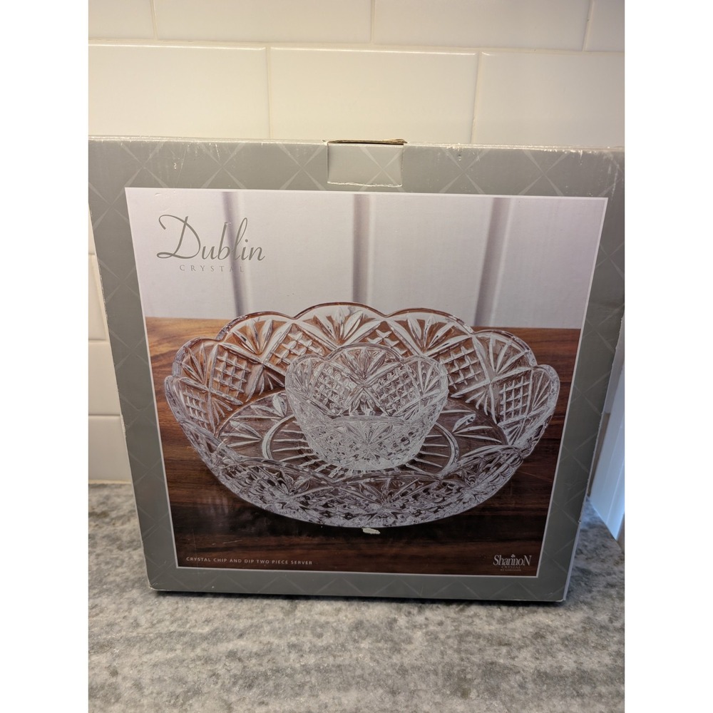 Shannon Crystal By Godinger Dublin Crystal Large Chip-n-Dip Set 12" New In‎ Box